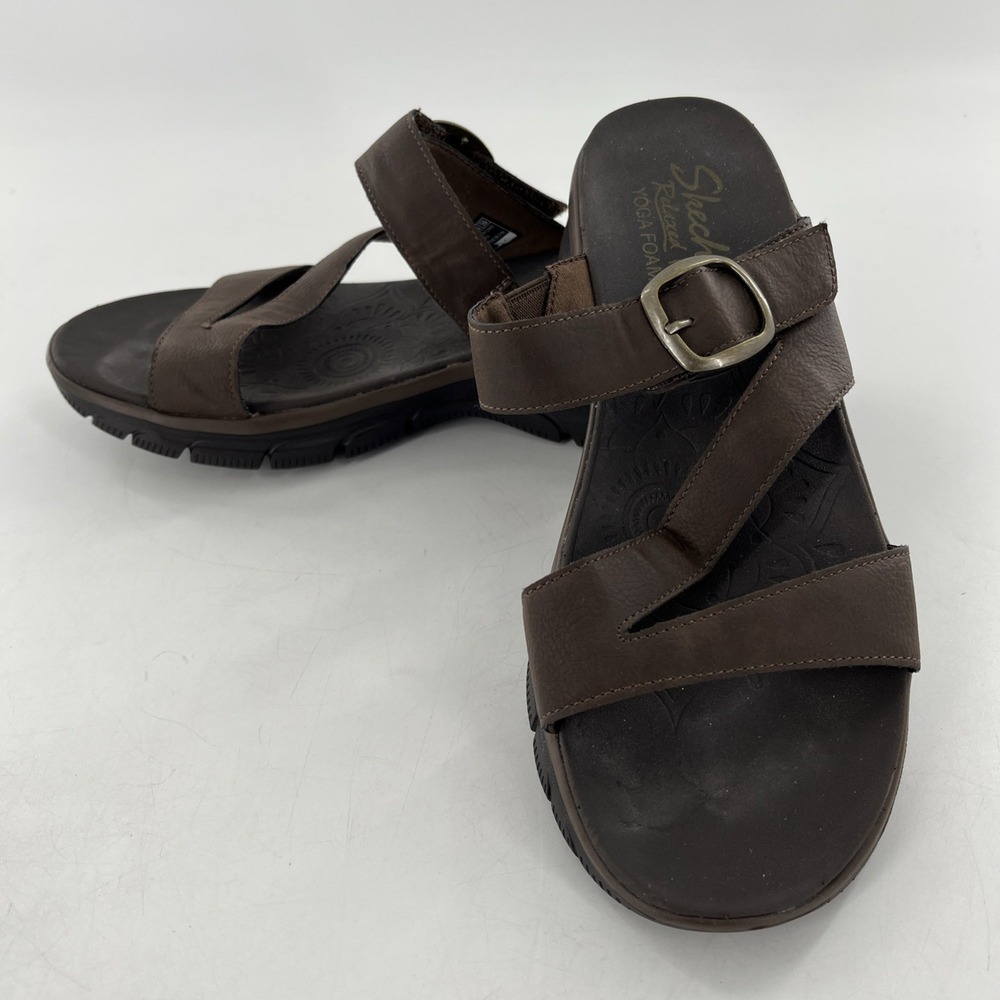 Skechers Relaxed Fit Yoga Foam Strappy Slide On By Flip Flop Sandals Brown 9